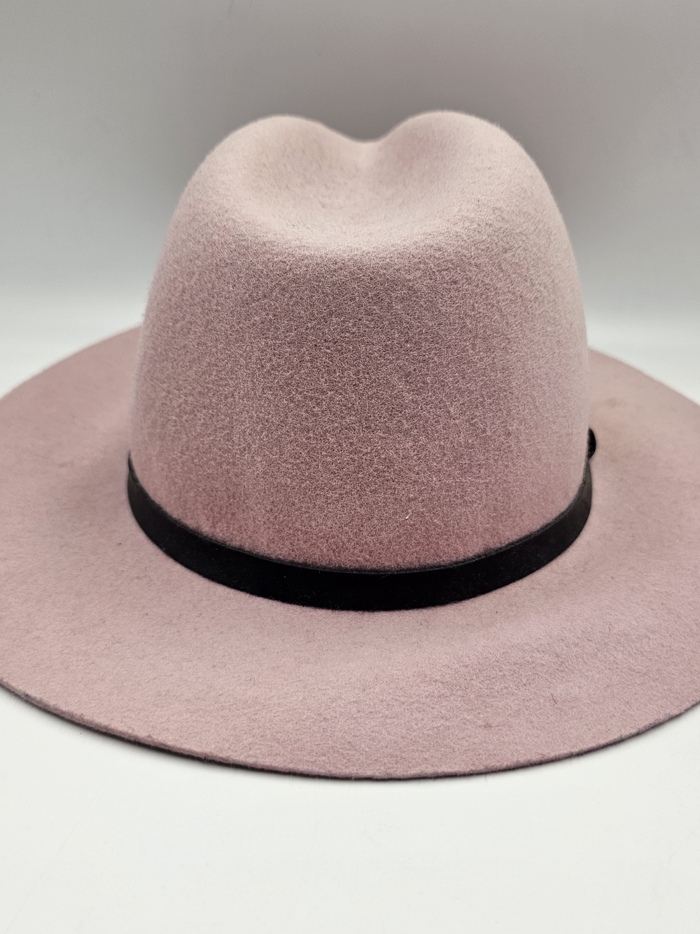 Wide Brim Pink Wool Felt Fedora with Black Band - Picture 7 of 8